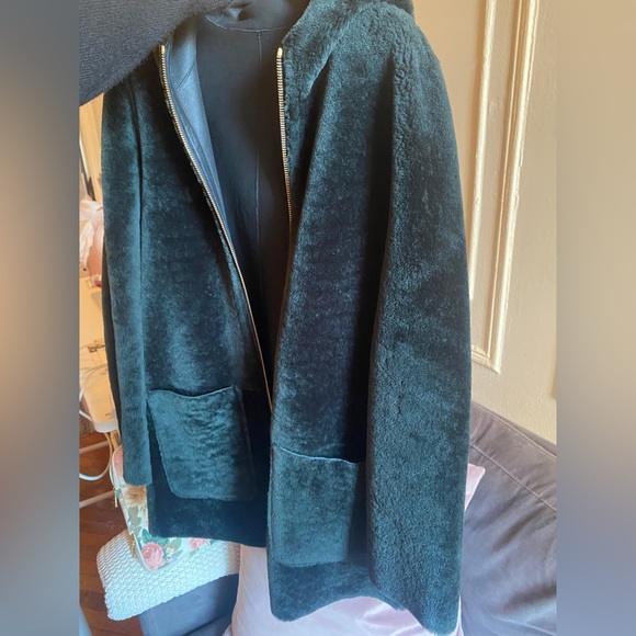 Sandro Shearling Leather Reversible Coat - Picture 4 of 9